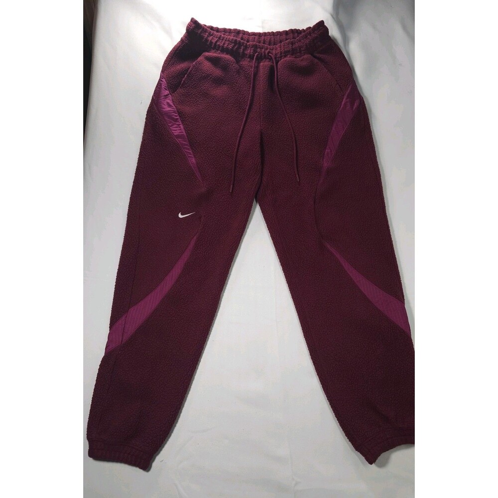 Nike Sweatpants small maroon Sherpa Fleece Joggers Swoosh Logo Gym Lounge